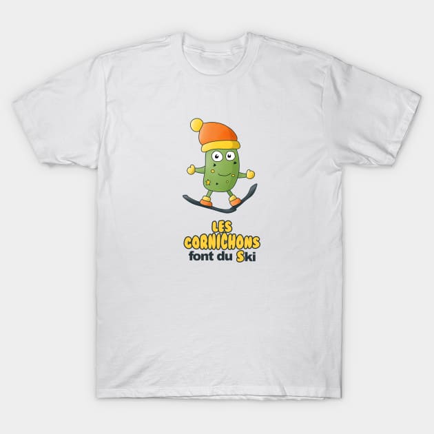 "Les Cornichons Font du Ski" (Les bronzés font du ski) - "The Pickles Are Skiing" T-Shirt by Babush-kat